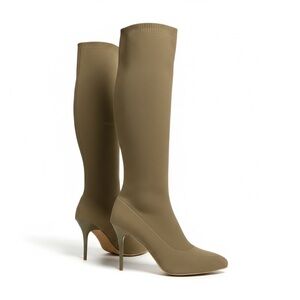 Taupe Knit Sock Boots Knee-High Pointed Toe Stiletto Heel Women’s US 9 EU 40